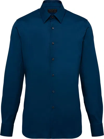 Prada Stretch Poplin Shirt In Blue