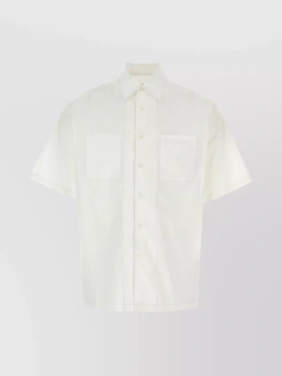 Prada Stretch Poplin Shirt With Short Sleeves And Point Collar In White