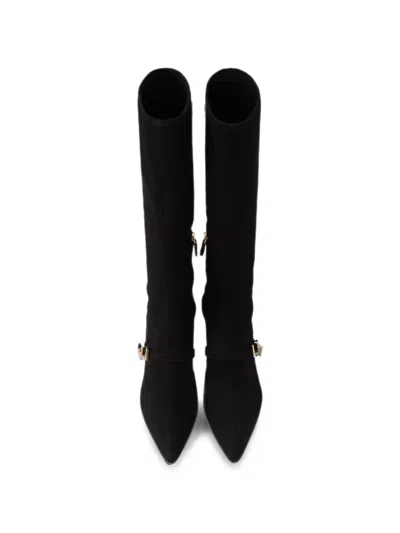 Prada Stretch Suede Boots In Black