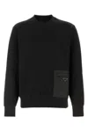 Prada Stretch Viscose-polyamide T-shirt Sweatshirt With External Pocket And Calf Leather Detail In Brown