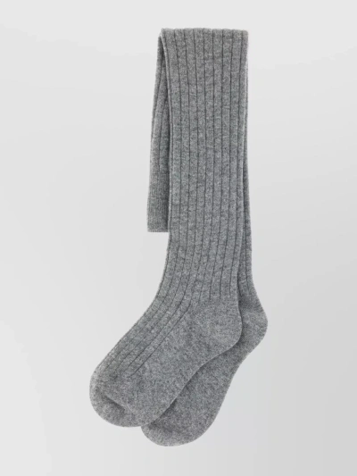 Prada Stretch Wool Blend Over-the-knee Socks In Grey
