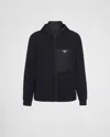Prada Stretch Cotton Hooded Sweatshirt Chest Pocket In Black
