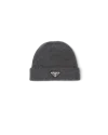 Prada Wool-cashmere Triangle Beanie In Slate Gray