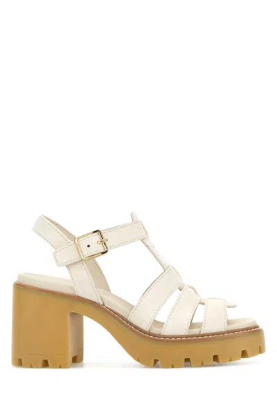 Prada 90mm Stride Suede Platform Fisherman Sandals In White