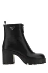 Prada Stretch Leather Platform Ankle Boots In Black