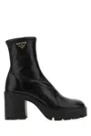 Prada Stretch Leather Platform Ankle Boots In Black