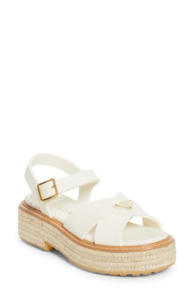 Prada Stride Flow Espadrille Platfrom Sandal In White