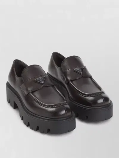 Prada Stride Leather Loafer Penny Style In Black