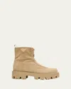 Prada Stride Suede Zip Ankle Boots In Neutral