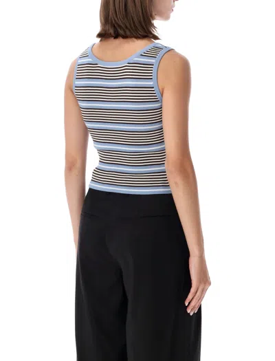Prada Strip Stripe Knit Tank Top With Embroidered Logo In Pattern