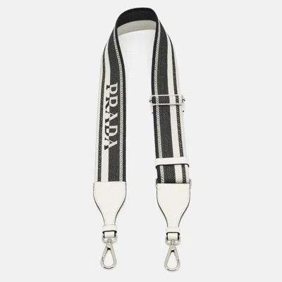 Pre-owned Prada Stripe Bag Shoulder Strap Black/white Canvas And Leather