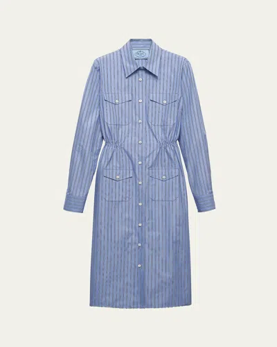 PRADA STRIPE CHAMBRAY BUTTON DOWN MIDI DRESS