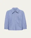 Prada Stripe Chambray Three-quarter Sleeve Top In Bleu