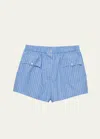Prada Stripe Elasticized Poplin Shorts In F0013 Azzurro