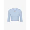 Prada Logo Cotton-blend Crop Top In Light Blue