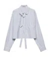 Prada Striped Poplin Short Shirt With Scarf Collar In Blue