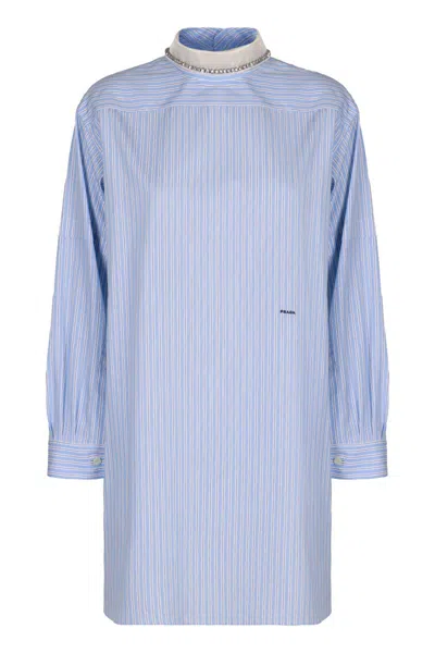 Prada Stripe Poplin Top In Blue