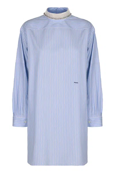 Prada Embroidered Poplin Blouse In Blue