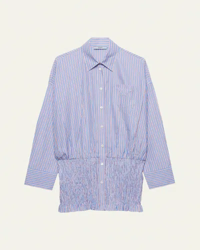 PRADA STRIPE SMOCKED POPLIN SHIRT