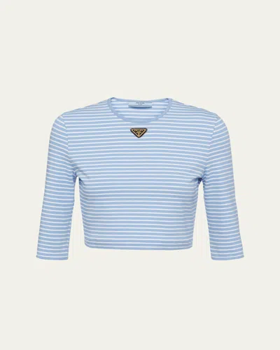 PRADA STRIPE THREE-QUARTER SLEEVE JERSEY CROP SHIRT