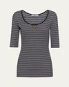 Prada Stripe Three-quarter Sleeve Jersey Top In Nero Bianco