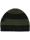 Prada Green Black Striped Beanie Hat In Black