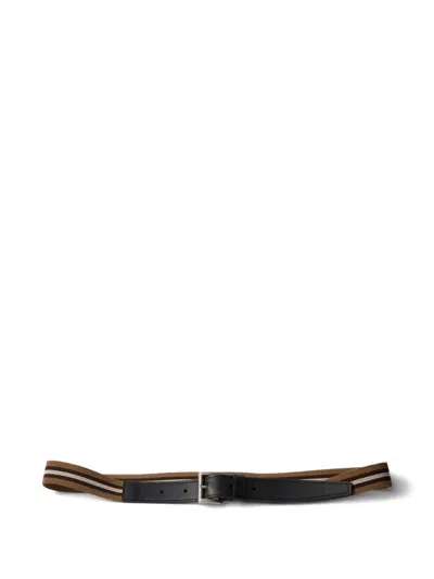 Prada Striped Belt In Black
