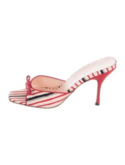 Pre-owned Prada Striped Bow Accents Slides In Neutrals