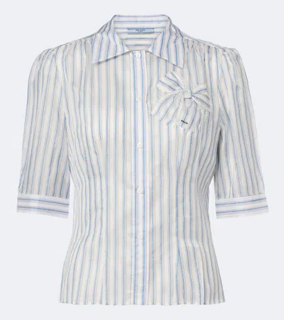 Prada Striped Bow-detail Shirt In White