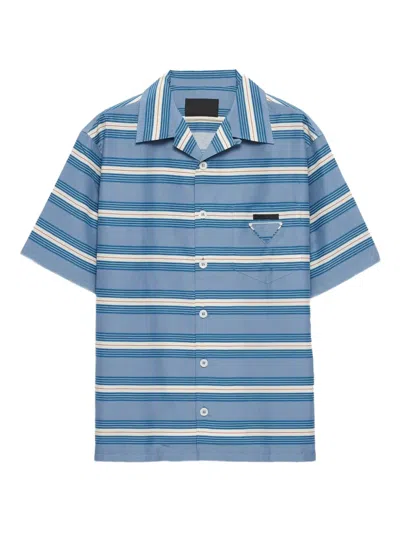 Prada Striped Cotton Bowling Shirt In Blue