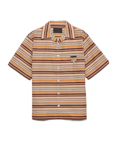 PRADA PRADA STRIPED SHORT SLEEVED BOWLING SHIRT