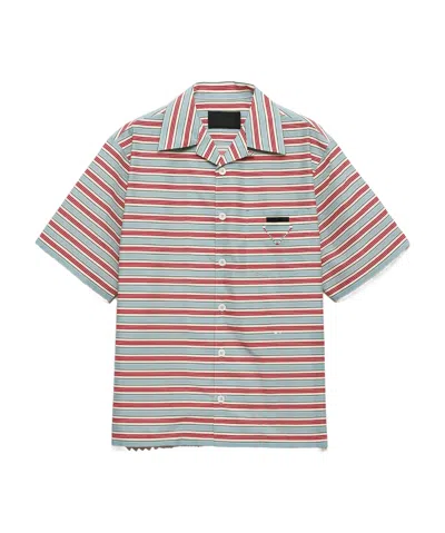 PRADA PRADA STRIPED SHORT SLEEVED BOWLING SHIRT