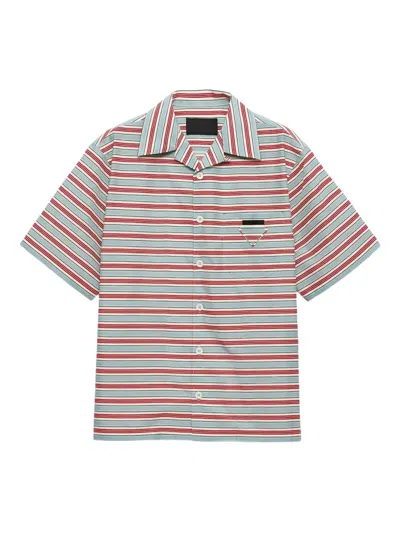 Prada Embroidered Striped Cotton-silk Blend Shirt In Black
