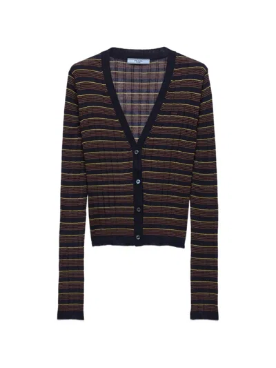 Prada Embroidered Knit Cashmere-silk Cardigan In Black