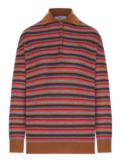 Prada Striped Cashmere Polo Shirt In Multi
