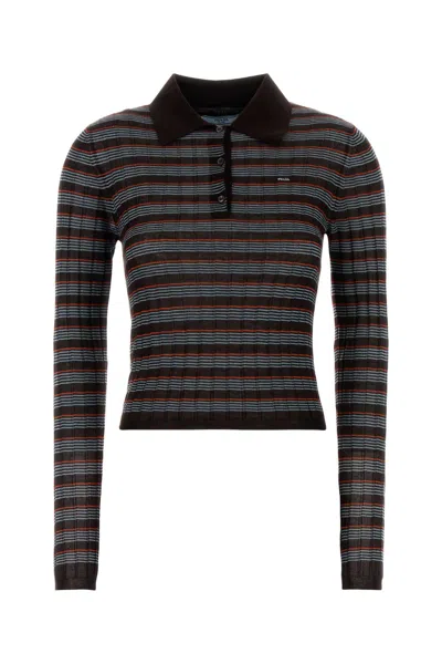 Prada Striped Cashmere-silk Knit Polo In Multi