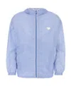 Prada Striped Collar Windbreaker With Elasticated Cuffs And Hem In Blue