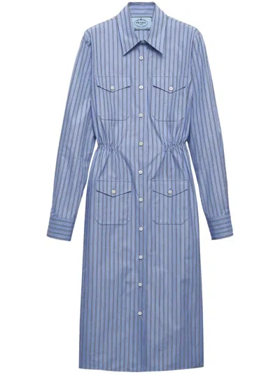 Prada Striped Chambray Shirtdress In Navy