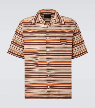 PRADA STRIPED COTTON AND SILK BOWLING SHIRT