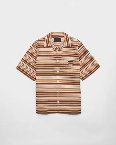 PRADA STRIPED COTTON AND SILK BOWLING SHIRT