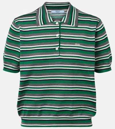 Prada Womens Green Stripe-print Short-sleeve Cotton Polo Shirt