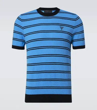 Prada T-shirt Aus Baumwolle Und Seide In Blau