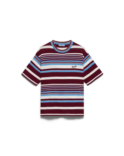 Prada Amaranth And Light Blue Striped Cotton T-shirt In Multi