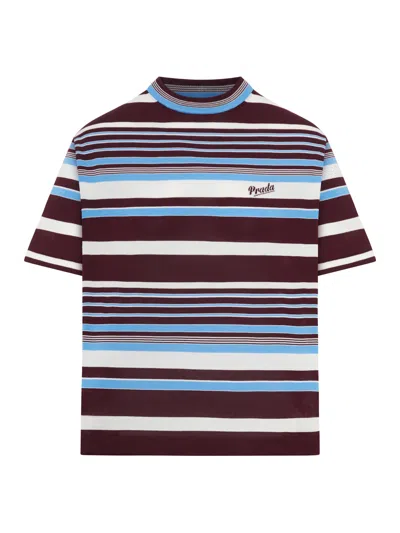 Prada Amaranth And Light Blue Striped Cotton T-shirt In Multi