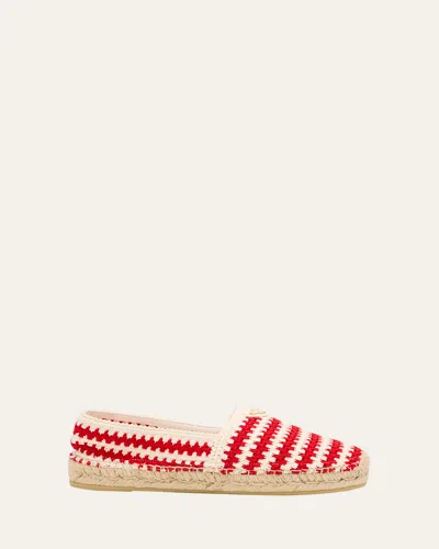 Prada Striped Cotton Crochet Espadrilles