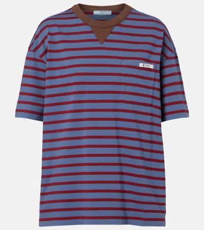 Prada Striped Cotton Jersey T-shirt In Blue
