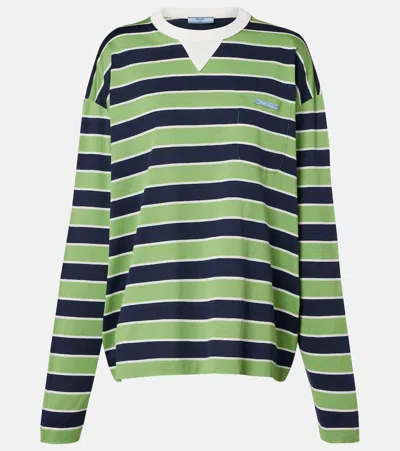 Prada Striped Cotton Jersey T-shirt In Brown