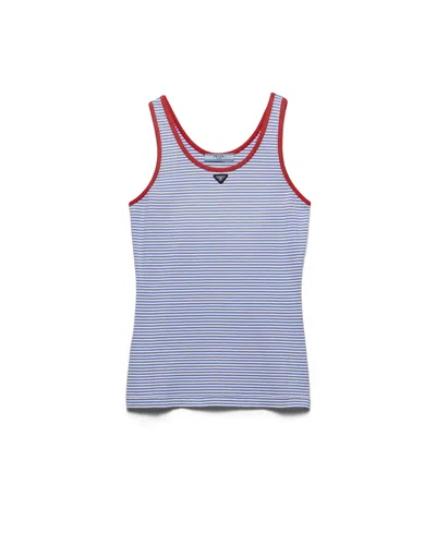 Prada Striped Cotton Jersey Tank Top In Blue