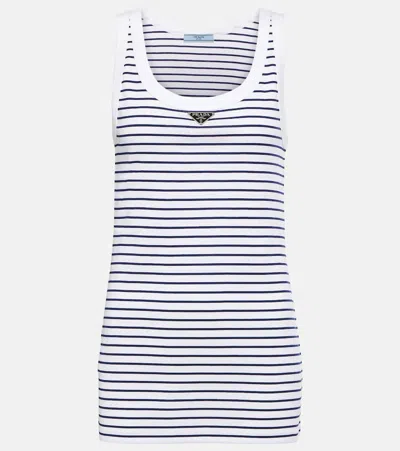 Prada Striped Cotton Jersey Tank Top In White