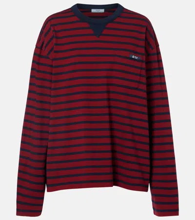 Prada Womens Burgundy Long-sleeve Stripe Cotton-jersey T-shirt Xs In Red
